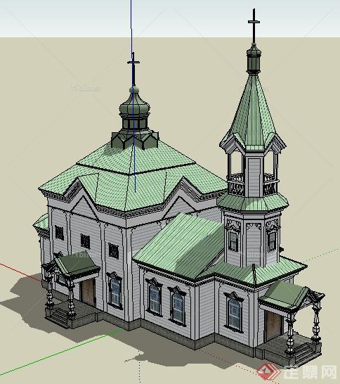 某英式古典教堂建筑设计SU精致模型