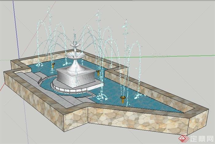 现代不规则喷泉水池su模型