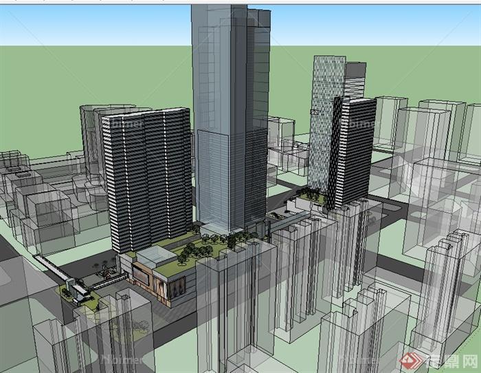 现代风格高层商业办公写字综合体建筑设计su模型