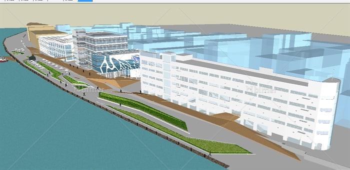 滨江现代酒吧街景观设计sketchup精致设计模型[原