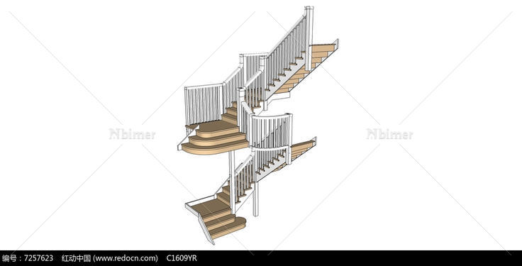 现代多层楼梯su模型