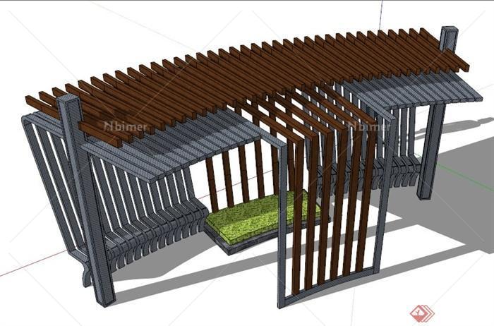园林景观现代连体廊架设计su模型