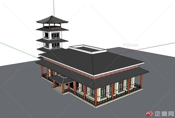 某古典中式游客服务中心建筑设计su模型[原创]