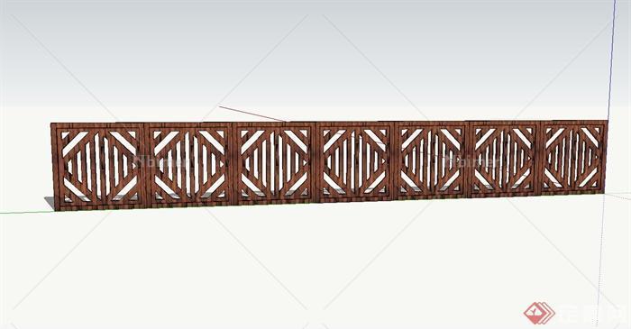 现代中式木栅栏、围栏设计su模型