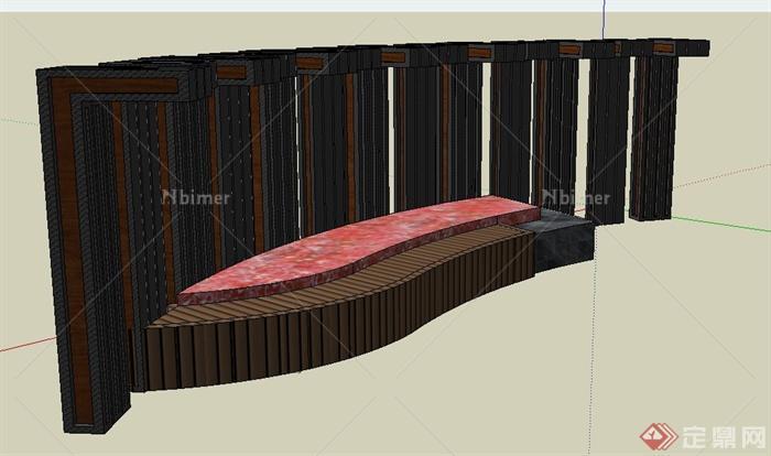园林景观节点弧形廊架与坐凳设计SU模型