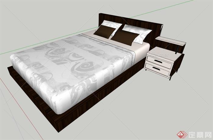 现代木质床和床头柜设计SU模型
