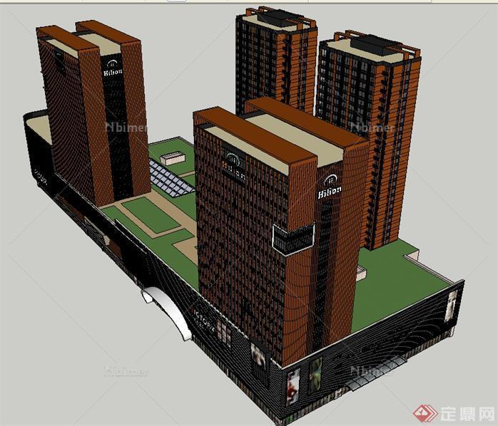 城市商业+办公+公寓综合项目方案SU精致设计模型