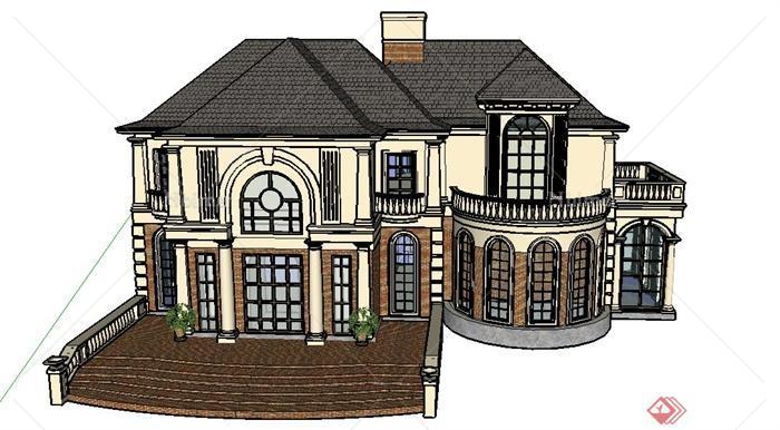 某欧式两层精致别墅建筑设计SU模型