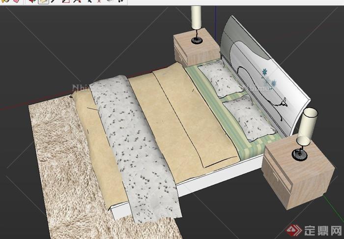 现代风格主卧室双人床SU设计模型