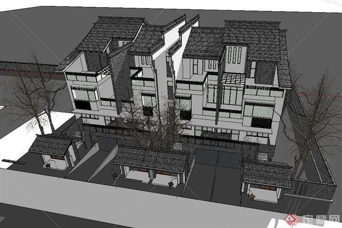 新中式住宅建筑设计SU模型