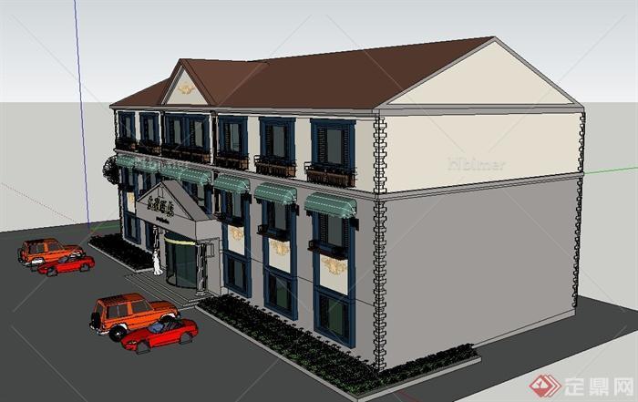 某三层欧式风格友谊饭店建筑设计SU模型