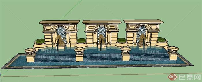 园林景观水景雕塑景墙设计SU模型