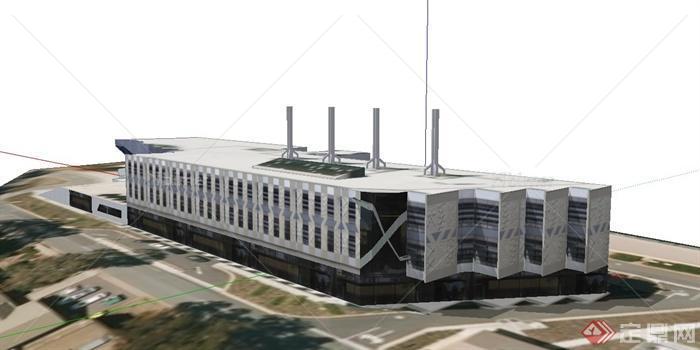 现代某两层工厂厂房建筑设计SU模型