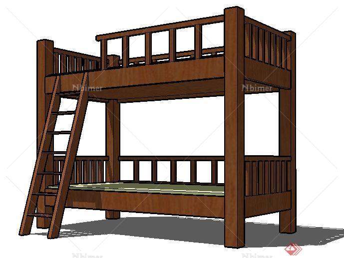 中式木质儿童床高低床su模型[原创]