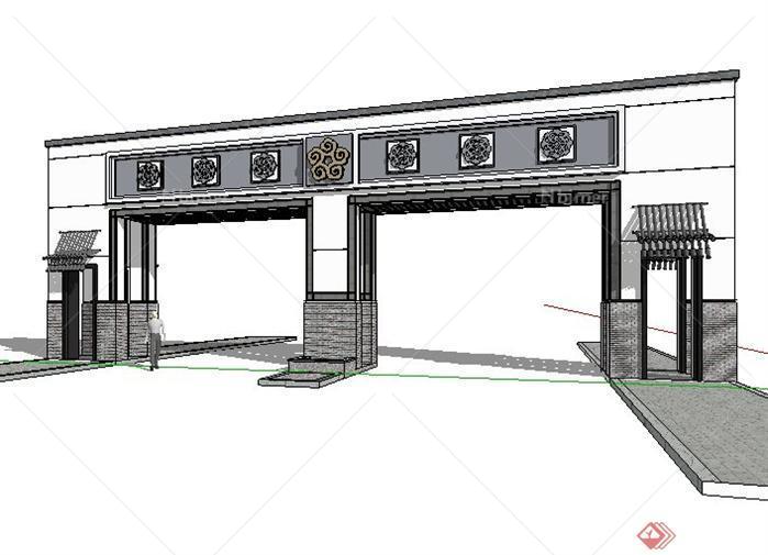 某徽派居住区入口大门设计SketchUp(SU)3D模型