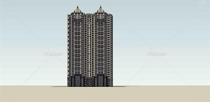 高层住宅单体建筑设计方案su模型（带效果图）[原