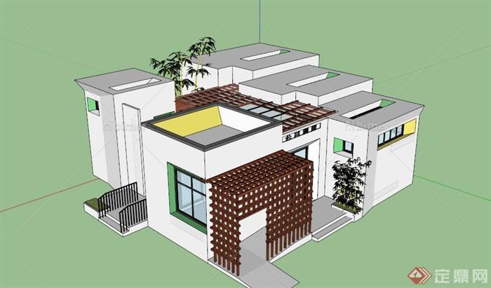 现代中式公共厕所建筑设计SU模型