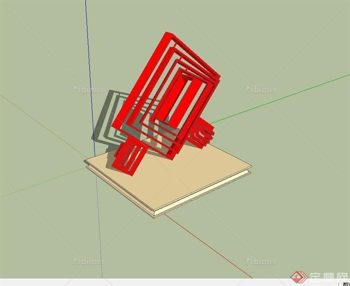 现代风格红色的小品设计su模型[原创]