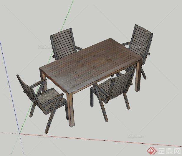中式木制庭院桌椅设计SU模型