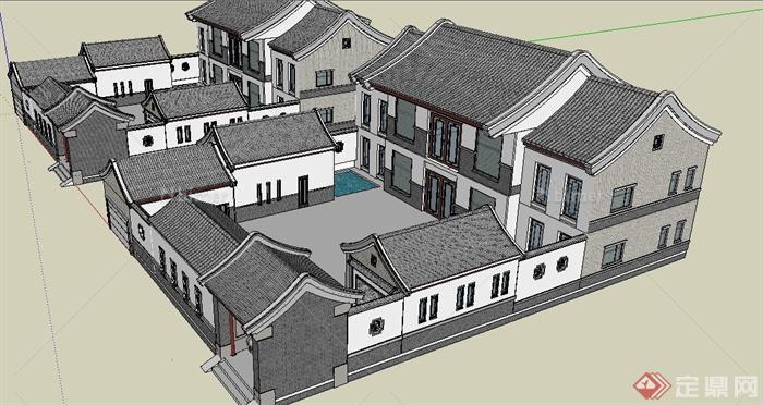 某中式风格私人住宅建筑设计su模型