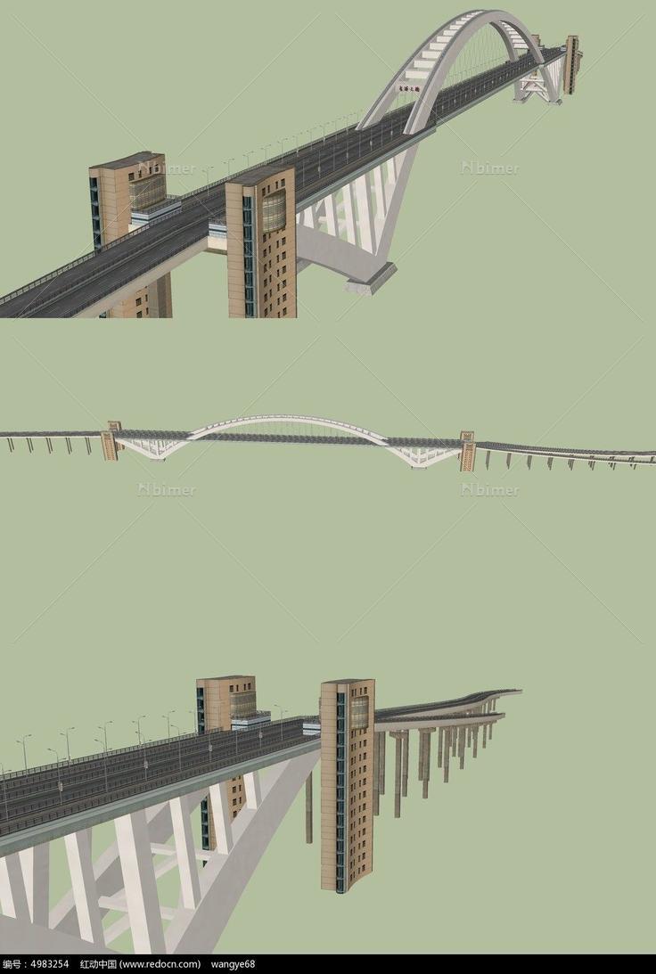 个性吊桥拱桥SU模型