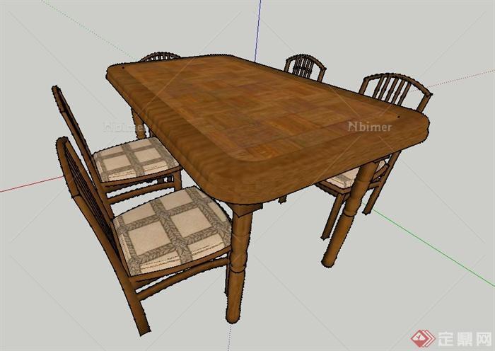 木质五人桌椅设计SU模型