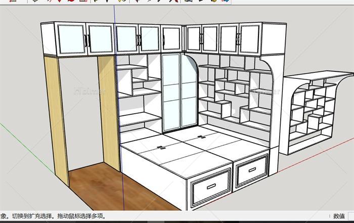 室内板式家具榻榻米设计su模型[原创]
