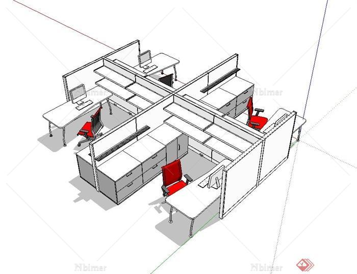 某现代办公空间桌椅设计su模型[原创]