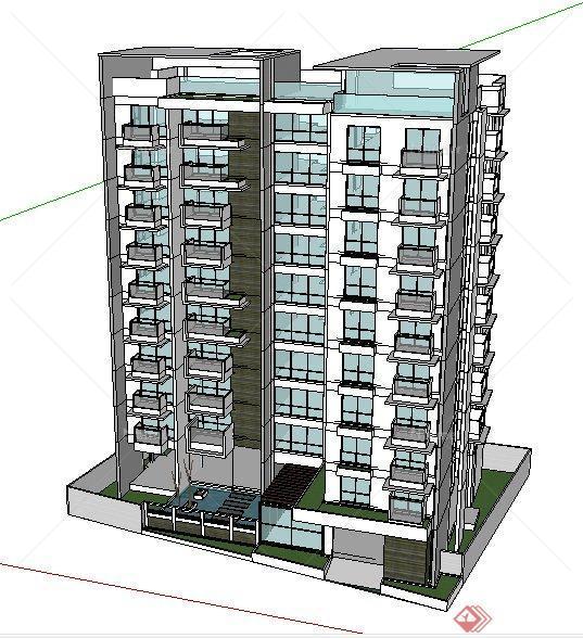 现代某十层住宅楼建筑设计su模型