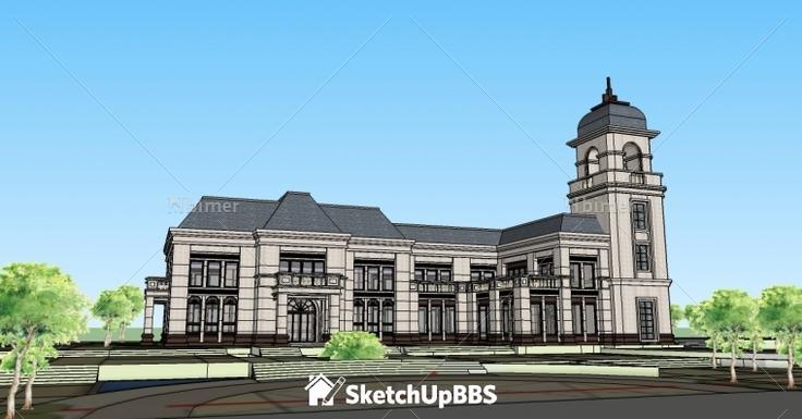 小区法式会所建筑设计方案带SketchUp模型下载分