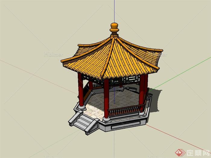 古典中式风格详细六角亭设计su模型[原创]
