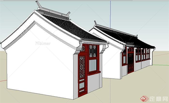 中式单层民居民宅建筑设计su模型[原创]
