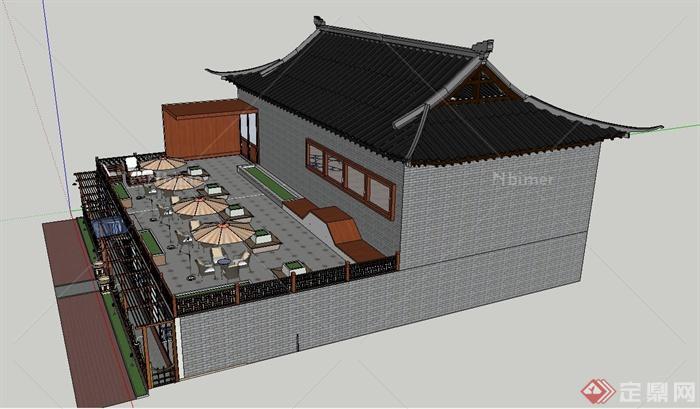 某古典中式生态餐厅建筑设计SU模型[原创]