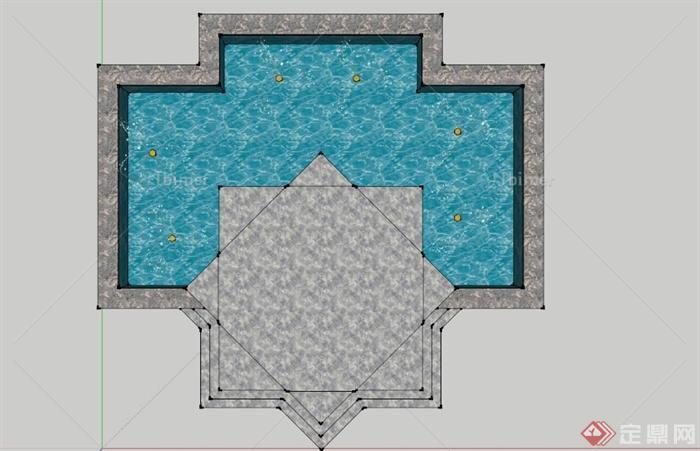 现代八角形水池景观设计SU模型