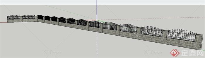一堵半实体围墙设计su模型