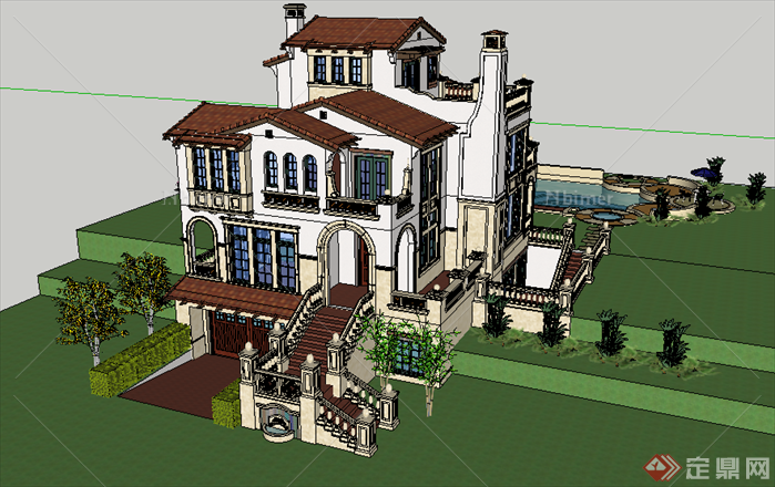 某欧式现代风格别墅建筑设计SU模型素材2
