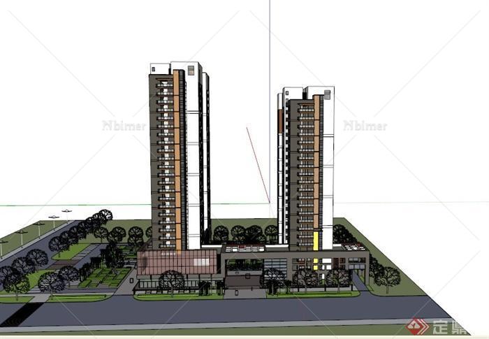 现代某城市新开发区商住房建筑设计SU模型