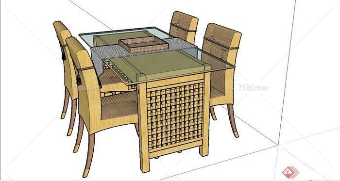 某现代中式禅风餐桌椅设计SU模型[原创]
