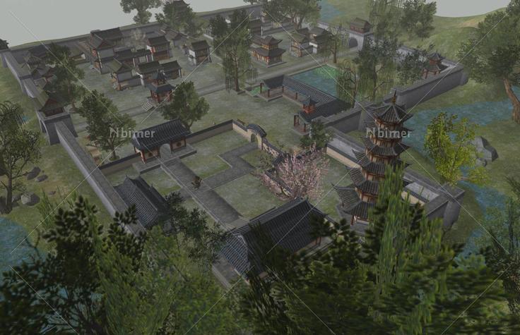 游戏场景--诛仙河阳城全景(39457)su模型下载