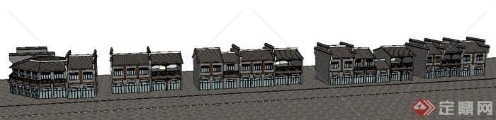 某现代中式风格多层商业街建筑设计方案SU模型1
