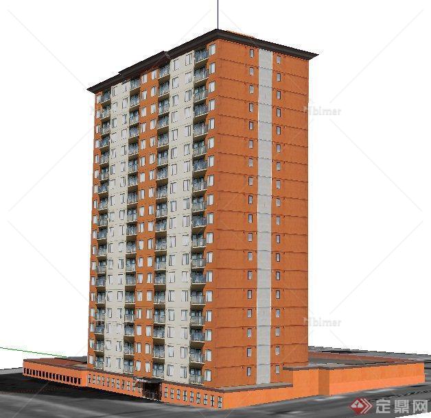 现代高层公寓住宅建筑设计su模型