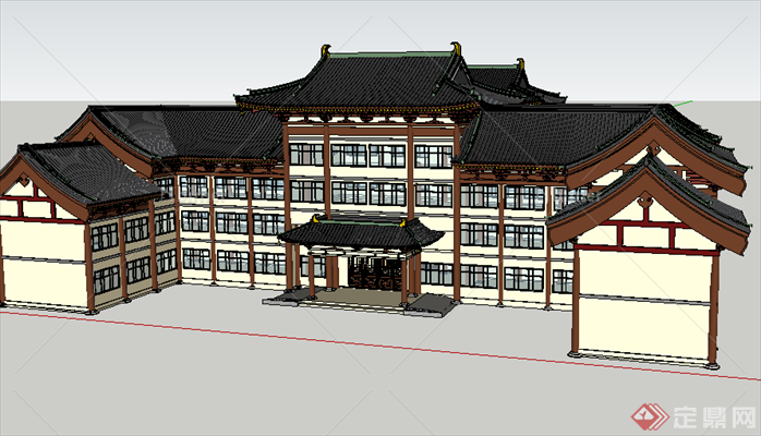 某现代中式风格博物馆建筑设计SU模型素材5