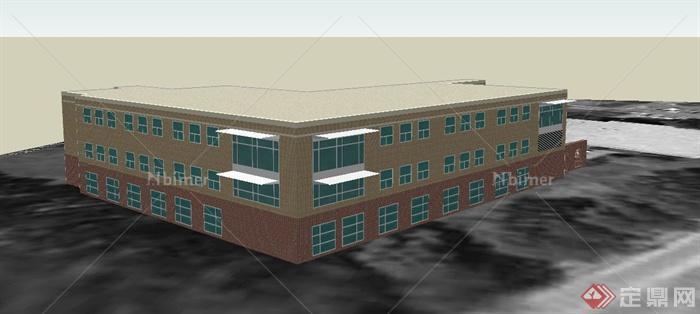 现代某三层行政办公楼建筑设计SU模型