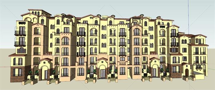 某西班牙托斯卡纳六层洋房住宅楼建筑设计SU模型