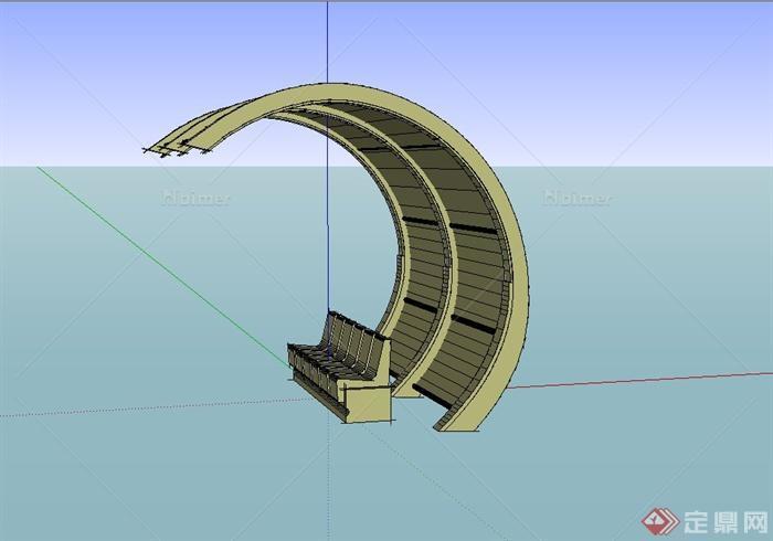 某现代风格休息区廊架设计su模型[原创]