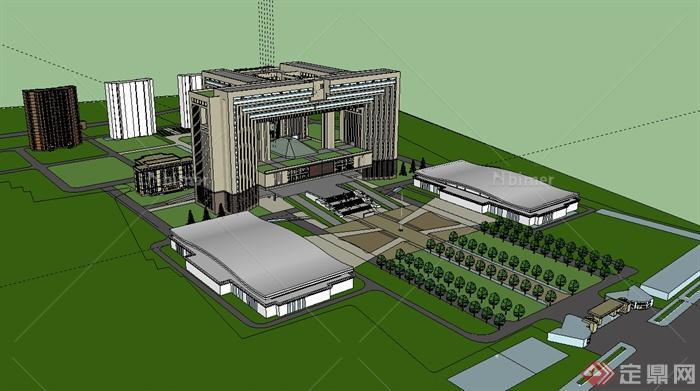 新疆军区现代风格办公楼建筑设计su模型[原创]
