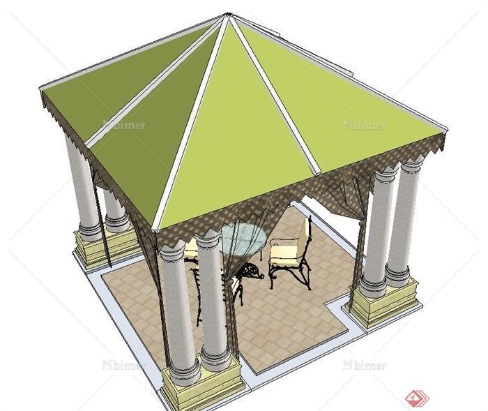 园林景观节点双柱四角亭设计SU模型
