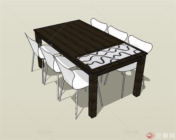 某现代精致完整的室内餐桌椅设计su模型[原创]