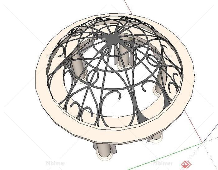 单个欧式铁廊亭su模型设计
