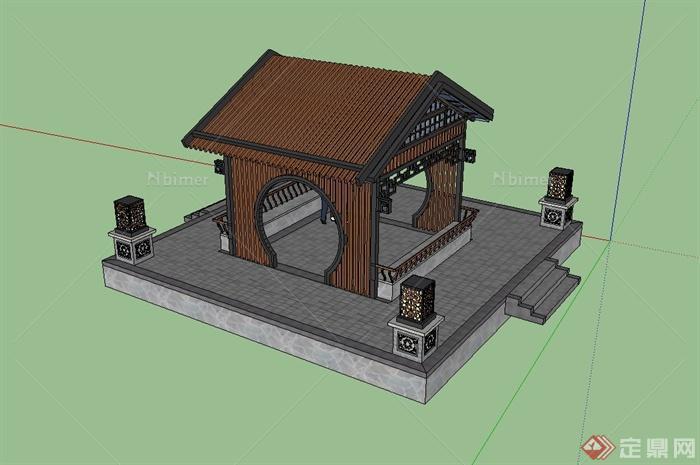 现代中式风格庭院凉亭设计su模型